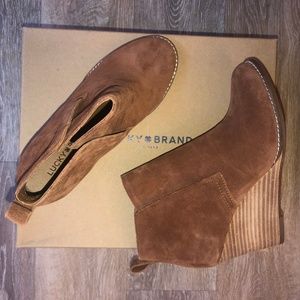 Lucky Brand Suede Wedge Brown Booties
